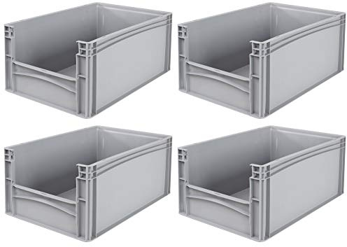 BRB 4 bacs Euro avec ouverture sur un côté frontal, L x l x H 600 x 400 x 270 mm, couleur : gris