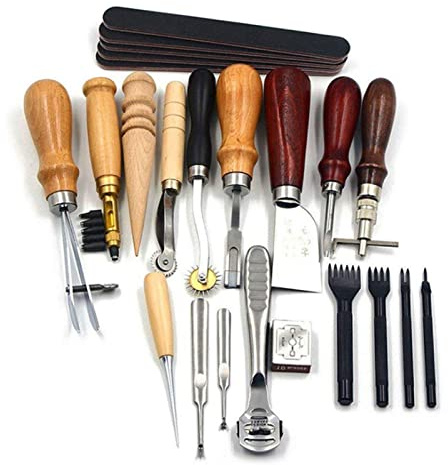 Leathercraft Arbetsverktygssats, Läderverktygssatser, för Syning Av Stansning och Sömnad i Läderhantverkstillverkning, Stickpunch, Läderkantslipningslack