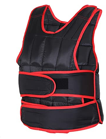 HOMCOM Giubbotto Zavorrato 20kg Unisex 38 Pesi Singoli, Imbottitura, Chiusure, Nero e Rosso