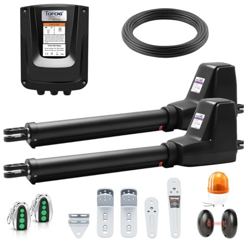 TOPENS AT1202 Dual Swing Gate Opener Heavy Duty Automatic Gate Motor for Double Swing Gates Up to 5.5m per Arm, Electric Driveway Gate Operator AC Powered with Remote Control, Beacon and Photo Sensor