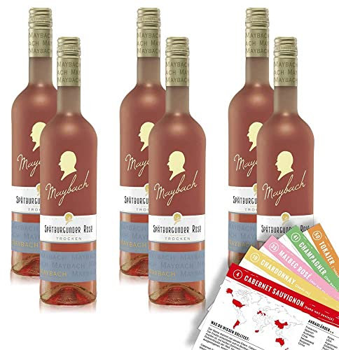 6 Flaschen Maybach Spätburgunder Rosé BADEN QbA, trocken, sortenreines Weinpaket + VINOX Weinkarten (6x0,75 l)