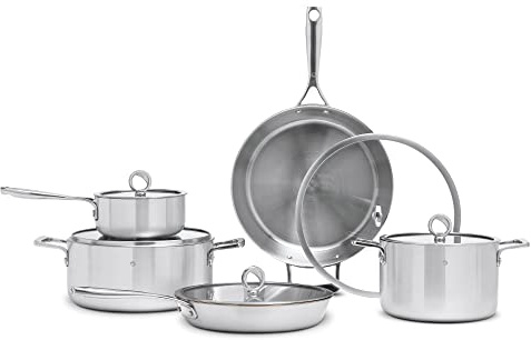 Olav® Set de cuisine en cuivre, matériau 5 couches, apte à l'induction et au lave-vaisselle, set de casseroles et poêles antiadhésives, créé en Allemagne, sans PFOA (Set Moyen, Non Revêtu - Poignée)