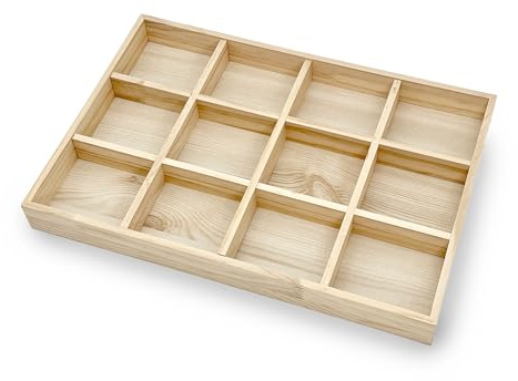 Bam & Boo - Wood Organizer Tray Divided 12-Compartments for Drawers, Bathroom, Kitchen, Vanity, Makeup, Jewelry, Utensils(13.7 x 9.4 x 1.3)