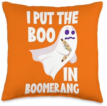 I Put Boo In Boomerang Halloween Funny Quote Boomerang for Kids & Adults Throw Pillow, 16x16, Multicolor