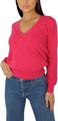 Pull Femme Col en V en Cachemire, Fabriqué en Italie (FR/ES, Alpha/Lettres, M, Taille Normale, Taille Normale, Rose)
