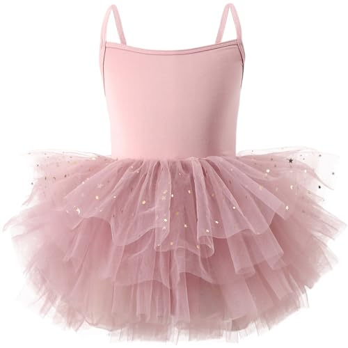 Maeau Dansklänning flicka tutu ärmlös trikåklänning ballettklänning prinsessa stickad stjärntryck danskläder - 1–8 år, Mörkrosa, 2-4 �r