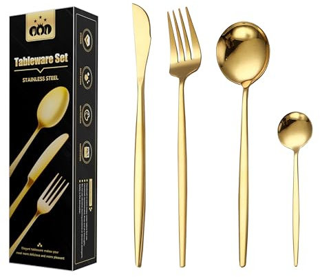 Wivico Set Couverts de 6 Personnes Table Dorés Ménagére 24 Pièces Ensemble de Table Couverts Inox Or Couvert Doré Comprend Des Couteaux/Fourchettes/Cuillères,Fini Miroir,Lavable Au Lave-vaisselle