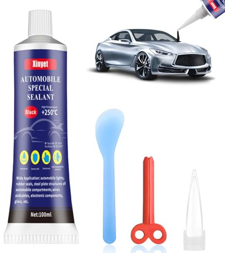 Xinyet 100ml Colle Pare Brise Voiture, Silicone Noir, Colle Carrosserie, Résistance aux Hautes et Basses Températures, pour Le Collage et Carrosseries,Fenêtres,Toits