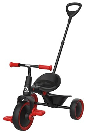 TP Toys Tricycle Évolutif 2-en-1 Rouge – Dès 24 Mois – Siège Réglable, Poignée Parent Amovible, Ceinture 3 Points – Tricycle d’Apprentissage Enfant – Charge Max 23 kg