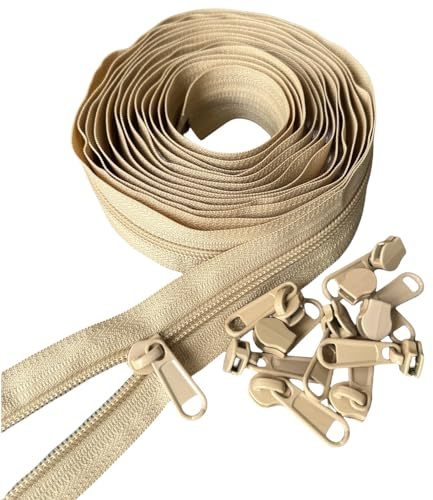 ByaHoGa Beige 9 m Endless Zip Sold by the Metre Zip 6 mm Spiral + 25 Nonlock Zippers for Bedding Pillow Bag (#5 NSS)