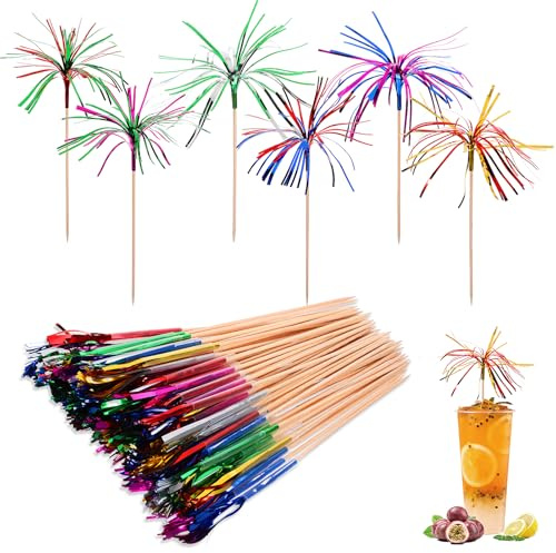 Molain 100 stycken cocktailfyrverkerier dekoration, paraplyer cocktail palm cocktailspett dubbelskikt flerfärgad cocktail paraplyer frukttandpetare för fest födelsedagsbar drycker