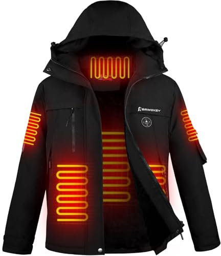 Brimekey Heizjacke für Herren mit Fleecefutter, Beheizbare Jacke mit 7.4V Akku, Wasserdicht Winddicht, 3 Heizstufen für Skifahren, Camping, Angeln
