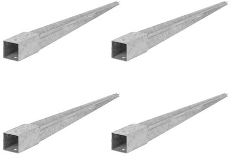 ADGO Douille à enfoncer dans sol - Set de 4 Supports de Poteau 80x80 Longueur 750 mm - Ancrage de sol pour Poteau en Bois - Galvanisé à Chaud