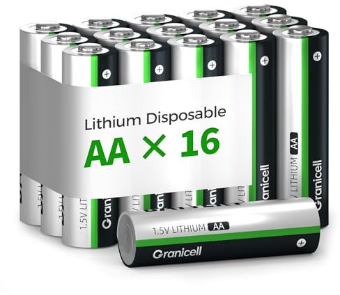 Granicell 16-Pack Lithium AA Batteries | 1.5V for Blink Cameras, Smart Locks, Alarms & Tech Devices | 10-Year Life, Leak-Proof, Extreme-Temp Resistant (Non-Rechargeable)