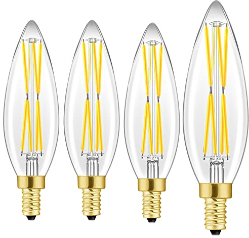 E12 8W Candelabra led Light Bulbs,100W Equivalent Dimmable LED Chandelier Light Bulbs,e12 led Bulb 4000K Daylight White 800lm LED Filament Vintage Candle Bulb with Decorative,4.85in,4Pack