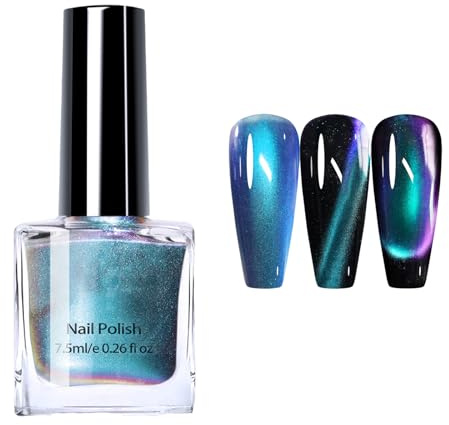 Cat Eye Nail Polish - Chameleon Magnetic Nail Polish - Reflective Teal Purple Nail Varnish - Air Quick Dry Nail Varnish No Need Bake - Oil Based Holographic Nail Art Polish For Manicure DIY