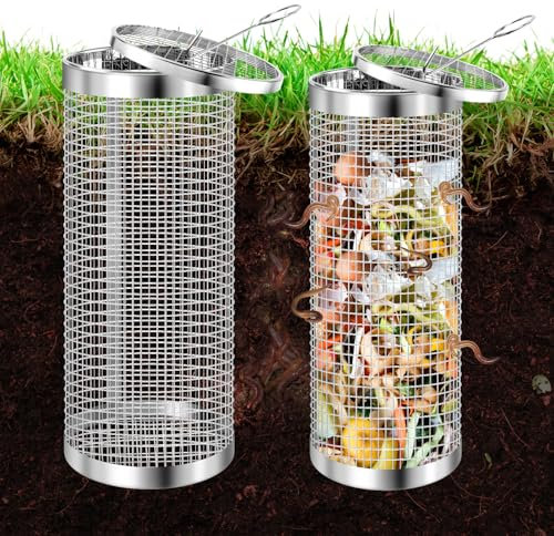 UNIFAMILY Compost Bin Outdoor Inground Worm Composting Bin Kit for Raised Garden Beds, 2 PCS Small Metal Farm Compost Bin for Garden, Reducing Food Waste Composting Systems Sustainable Worm Composter