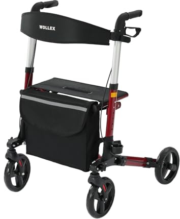 Sitwell Aluminium Rollator Rot Faltbar Gehhilfe inkl. Einkaufstasche zugelassen als Medizinprodukt
