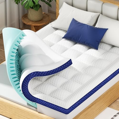 BEDELITE King Mattress Topper Dual Layer 4 Inch Memory Foam Mattress Topper, 2 Inch Pilow Top Mattress Pad and 2 Inch Gel Foam Mattress for Pressure Relief, with Deep Pockets Up to 6-24