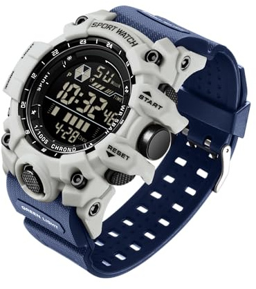 BIEWO Orologio Militare da Uomo, Orologio Digitale Sportivo Impermeabile con Sveglia, Data, Orologio da Polso Tattico, LED, Cronometro, Allarme per Uomo, Blu grigio, Cinturino