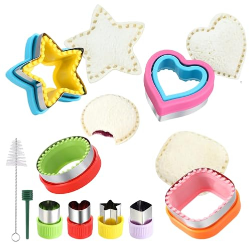Satiskid 10 formine per sandwich, tagliapasta per biscotti, in acciaio inox, per frutta e verdura, varie forme, taglierina a forma di cibo, strumenti per la cottura dei bambini, forniture per