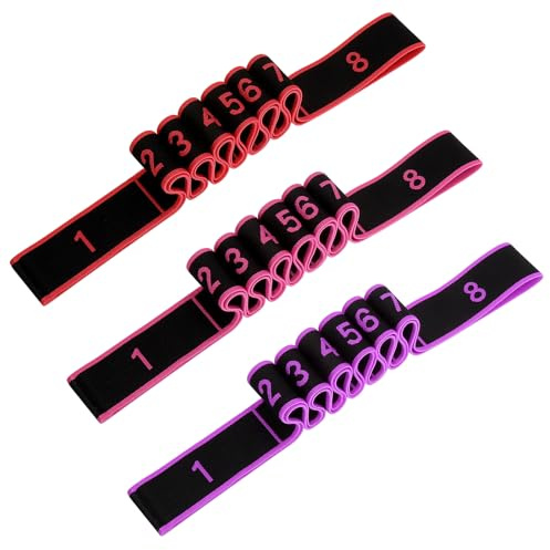 3 bandas de fitness, correa de yoga para estiramientos y entrenamiento de resistencia, banda elástica de fitness con 8 bucles, Bandas de resistencia en rojo, rosa y morado para pilates entrenamiento