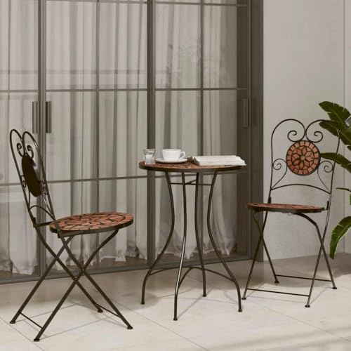 Nqyjm Set da bistro con mosaico in terracotta, in ferro e ceramica, resistente alle intemperie, per balcone, giardino, terrazza, tavolo rotondo