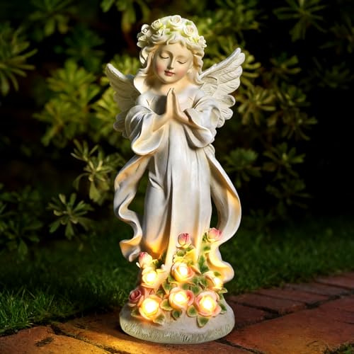 Bazcuka Angelo Statue da Giardino Esterno, Luci Solari da Giardino in Resina Con Angelo, Intelligente LED Statua di Angelo in Preghiera, Decorazione da Giardino