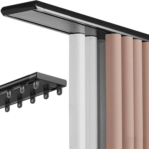 Kraftigt svart dubbelt glidspår i aluminium 1,10 m för takmontering – rumsavdelarsystem med dubbla skenor, perfekt för vardagsrums- och sovrumsdekor, smidig gliddesign