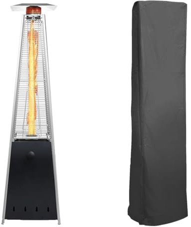 BU-KO Chauffage Gaz Terrasse | Extérieur: Jardin, Camping, Barbecue | Radiateur de Conception pyramidale au Propane - 13kw | Roues | Cheminée en Acier Inoxydable GPL