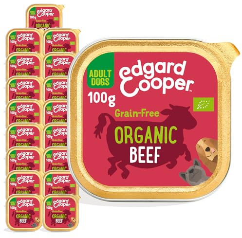 Edgard Cooper Organic Grain-Free Wet Dog Food Trays, Organic Beef 17 x 100g, Natural Dogs Food in Cup for Adult Dogs, Fresh Meat, High Protein, Hypoallergenic, No Added Sugar