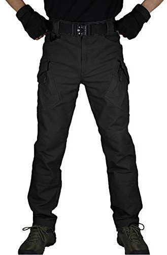 zuoxiangru Men's Tactical Combat Military Trousers, Outdoor Work Cargo Casual Pants Cotton Workwear Trousers (Black, Tag L)