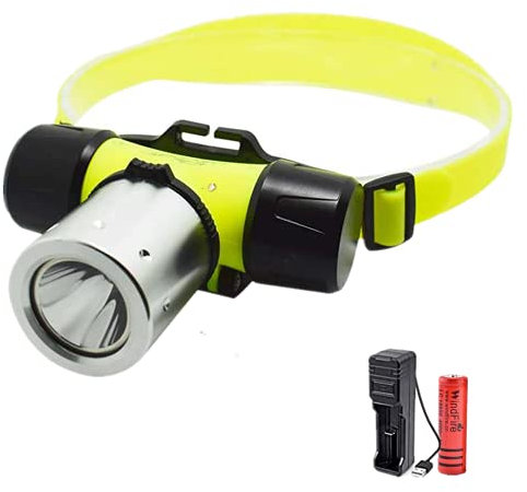 WINDFIRE Tauchstirnlampe, 100000 Lumen Tauchen Schwimmstirnlampe Wasserdichte Unterwasser-Stirnlampe Taucher U-Boot-Sicherheitslichter mit Ladegerät und Batterien zum Schwimmen Tauchen