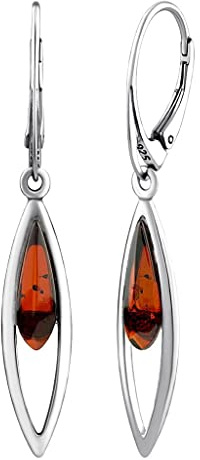 SILVEGO Boucles d'oreilles pour femme en argent sterling 925 avec ambre véritable Marron miel, Ambre, Ambre