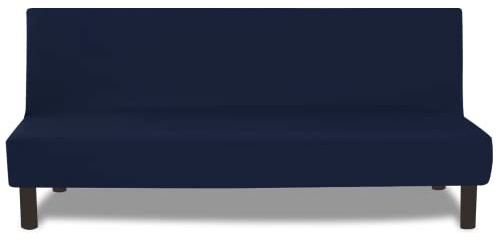 FIGOOO Funda para Sofá Cama sin Brazos 3 Plazas Funda de Sofá Elástica Plegable Ajustables Universal Spandex Funda para Futón Antideslizante Protector Cubierta del Sofá Clic-Clac,Azul Marino