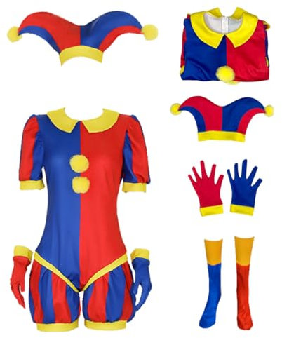 AYYOHON Pomni - Disfraz de Pomni para cosplay, disfraz de circo digital de Pomni para fiesta de Halloween, conjunto de body de payaso para adultos, talla M