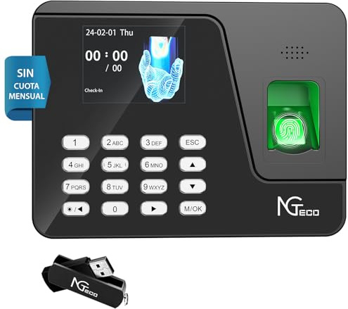 NGTeco Control Horario Empleados con Instalación Sencilla para Pequeñas Empresas en España, Funciona sin Internet, Cálculo Automático y Reloj Fichar con Huella AS10 (Sin Cuota Mensual)