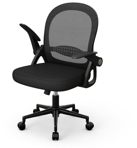 naspaluro Chaise de Bureau avec Accoudoir Relevable, Fauteuil de Bureau avec Soutien Lombaire, Siège Bureau avec Dossier Moyen de 45 cm (sans Repose-Pieds ni Appuie-tête, Noir)