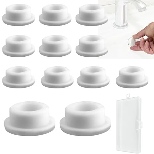 TREABEAR 12Pcs Embellecedor Lavabo Agujero, Embellecedor Rebosadero Lavabo con Caja De Almacenamiento, Anillo Desbordamiento Lavabo Adecuado para Diámetros de 22 a 24 Mm Agujero de Desbordamiento