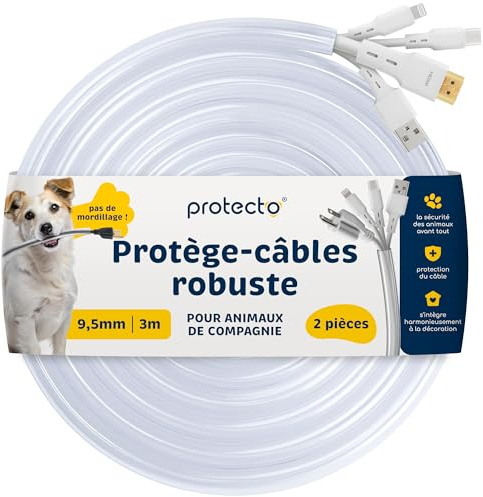 PROTECTO 2-Pack Flexibler Tier – Kabelschutz, Transparentes, Beißfest, 3 m lang/Ø 9mm Kabelschlauch - für Katze & Hund, Schutz für Strom- Ladekabel – Beleuchtung, RCA, HDMI | Universelle Kabelhülle