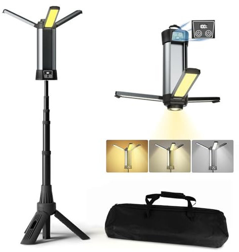 PATENTED:6442622,Camping Lamp with 6000mAh,3 Color Temperatures Dimmable,Super Bright Searchlight,Rechargeable Wireless Work Light,With Extendable Tripod,2000 Lumens,For Camping,Construction Sites,Etc