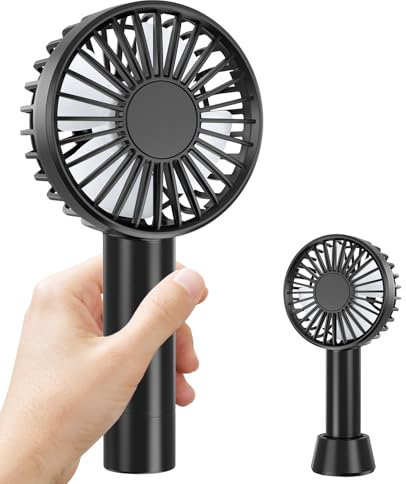 PALATALA Mini Ventilateur Portatif, ventilateur de poche, USB Rechargeable, Ventilateur à Main 5 vitesses avec Base, Ventilateur Portable Petit Ventilateur pour Camping Bureau