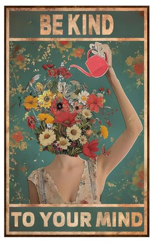 BelleVive Be Kind to Your Mind Vintage-Bildposter, Hippie-Boho-Wandkunst, Vintage Poster, Ermutigungsgeschenke für Frauen, Heimbüro, Wohnzimmer, Schlafzimmer, Wanddekoration, Stil 1