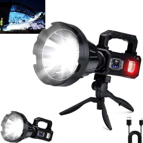 Ewenele Rechargeable Handheld Spotlight, 3,000,000L Super Bright LED Solar & High Powered Spot Light with 6 Modes, 3 Color Lenses, COB Side Light, USB C, Waterproof for Outdoor Emergency Hunting