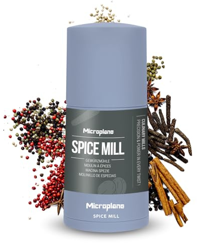 Microplane Macina Spezie 2in1 - Carta da Zucchero | Macina Spezie Manuale con Lama in Acciaio Inox Ultra Affilata Grattugia Noce Moscata, Cannella, Fave di Tonka, Pepe Lungo, Noci