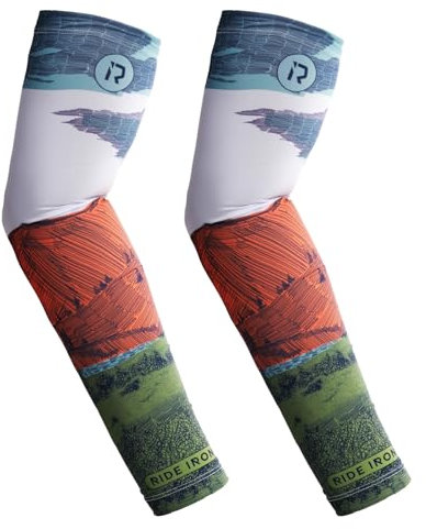 RIDEIRON Manicotti Braccia per uomo e donna, protezione UV UPF 50+, rinfrescanti, traspiranti, antiscivolo per motociclismo, escursionismo, corsa o pesca,Bianco-Verde,L