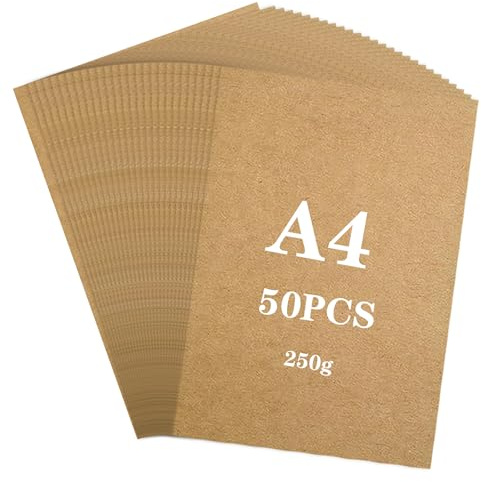 50 ark kraftpapper A4,250 g/m² tonkartongpapper, A4-klippbokpapper, tjockt papper för tryck, saxskärpapper, pysselpapper för gör-det-själv kreativt vara och måla korttillverkning