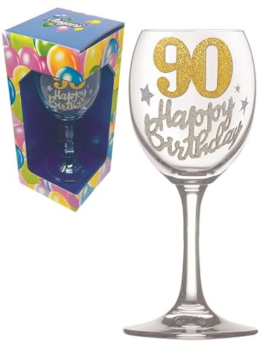 Generico bicchiere Calice da Vino in Vetro per 90° Compleanno, Decorato con glitter oro