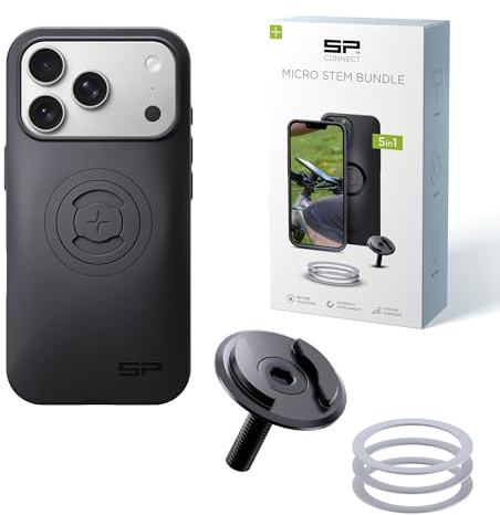 SP CONNECT Micro Stem Bundle | SPC+ | para iPhone 17 Pro | Soporte para teléfono móvil para el manillar de la bicicleta | Soporte para smartphone para bicicleta | Soporte para teléfono móvil