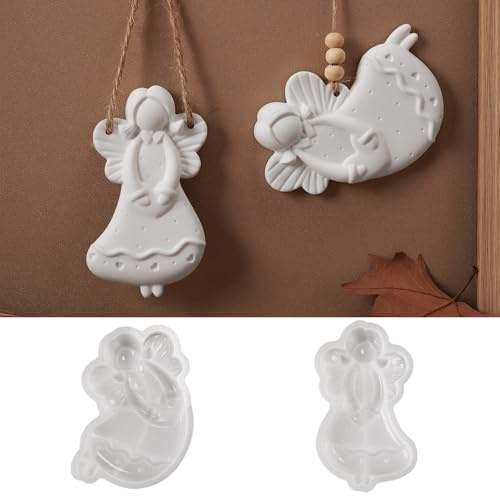 Skeadex Stampi in silicone a forma di angelo natalizio, 2 stampi in silicone con ciondolo a forma di angelo, in silicone, per Natale, per versare ciondolo (A)